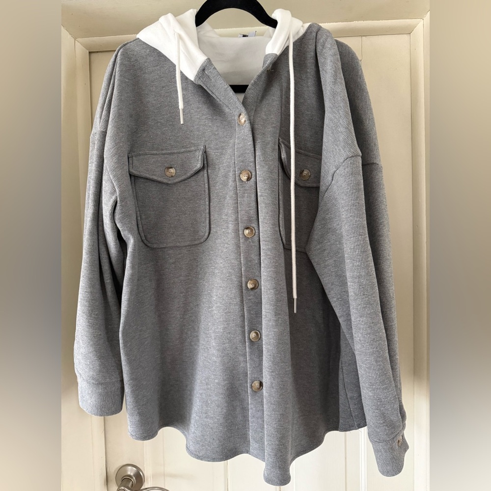 white birch button down Hoodie with Drawstrings